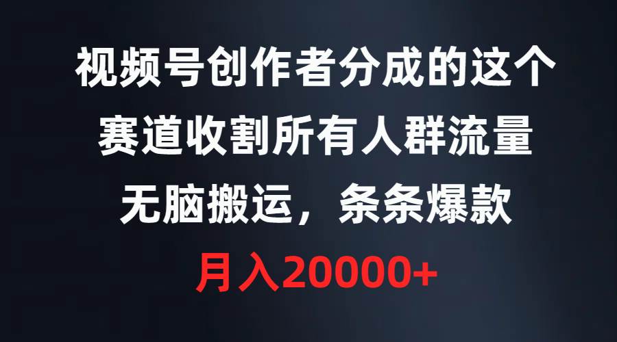 视频号创作者分成的这个赛道，收割所有人群流量，无脑搬运，条条爆款，…-石龙大哥笔记