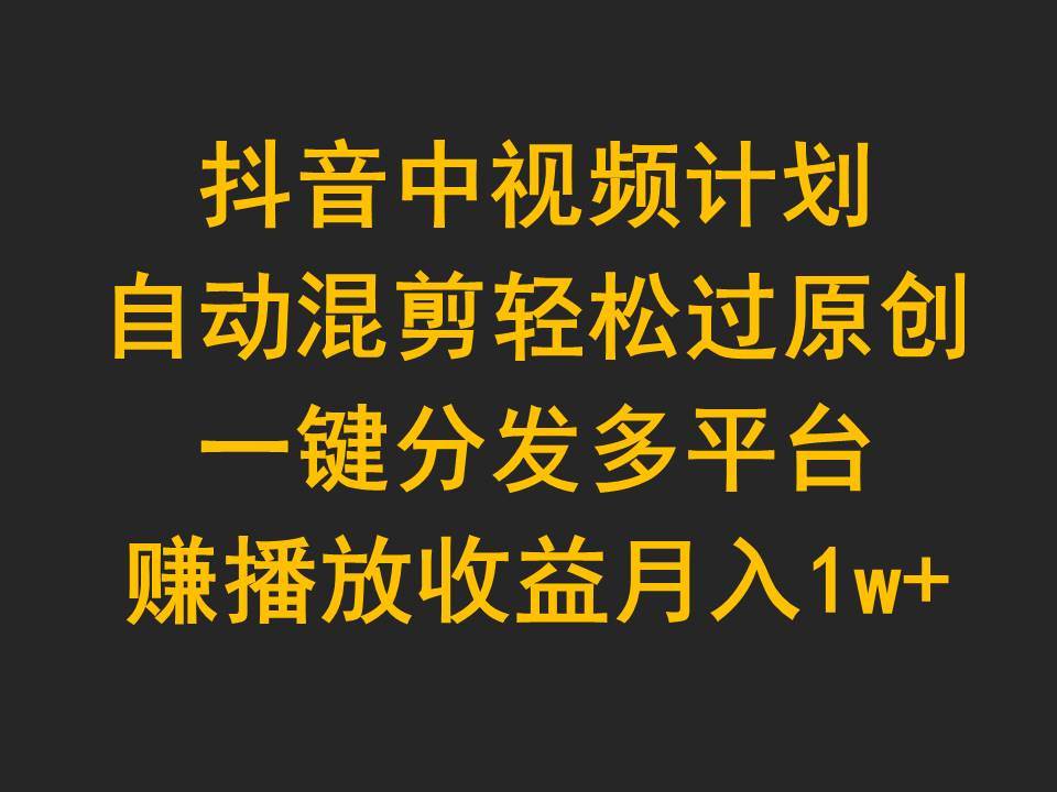 抖音中视频计划，自动混剪轻松过原创，一键分发多平台赚播放收益，月入1w+-石龙大哥笔记