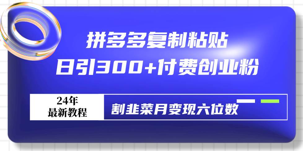 拼多多复制粘贴日引300+付费创业粉，割韭菜月变现六位数最新教程！-石龙大哥笔记