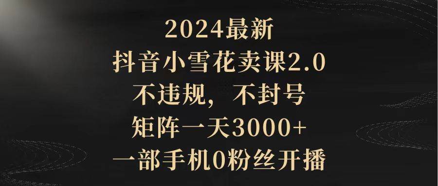 2024最新抖音小雪花卖课2.0 不违规 不封号 矩阵一天3000+一部手机0粉丝开播-石龙大哥笔记