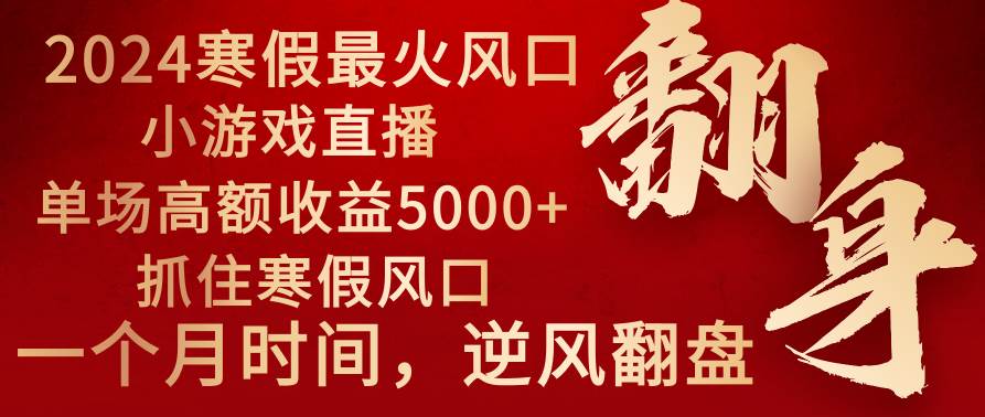 2024年最火寒假风口项目 小游戏直播 单场收益5000+抓住风口 一个月直接提车-石龙大哥笔记