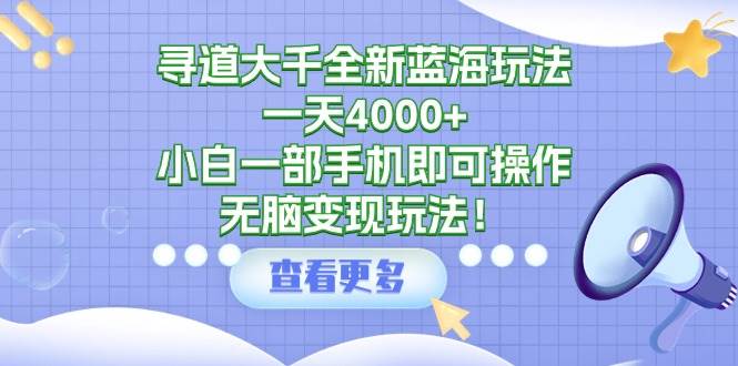 寻道大千全新蓝海玩法，一天4000+，小白一部手机即可操作，无脑变现玩法！-石龙大哥笔记