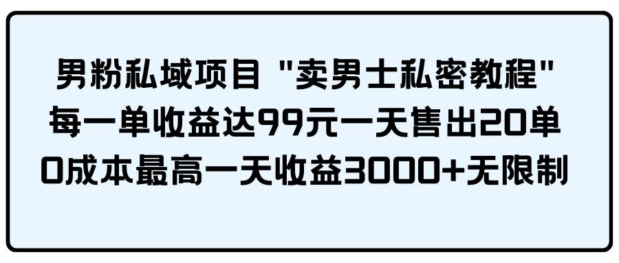 男粉私域项目 卖男士私密教程 每一单收益达99元一天售出20单-石龙大哥笔记