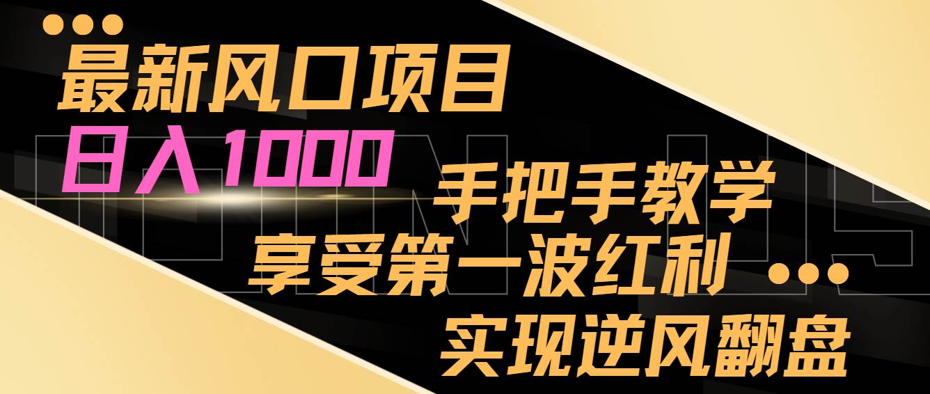 最新风口项目，日入过千，抓住当下风口，享受第一波红利，实现逆风翻盘-石龙大哥笔记