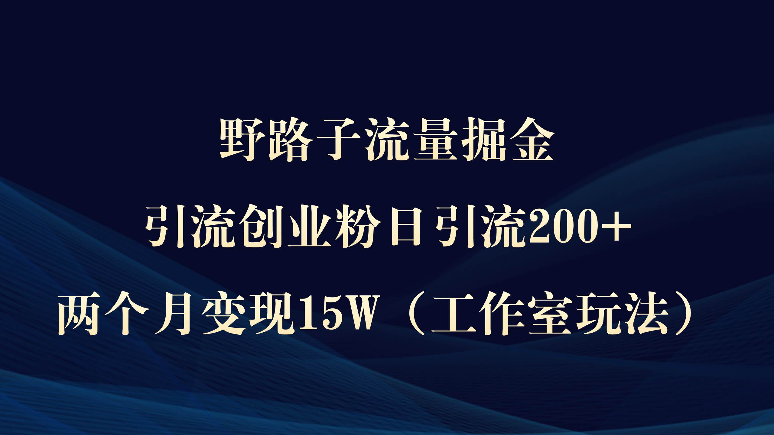 野路子流量掘金，引流创业粉日引流200+，两个月变现15W（工作室玩法））-石龙大哥笔记