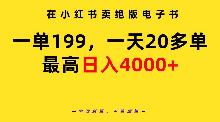 在小红书卖绝版电子书，一单199 一天最多搞20多单，最高日入4000+教程+资料-石龙大哥笔记