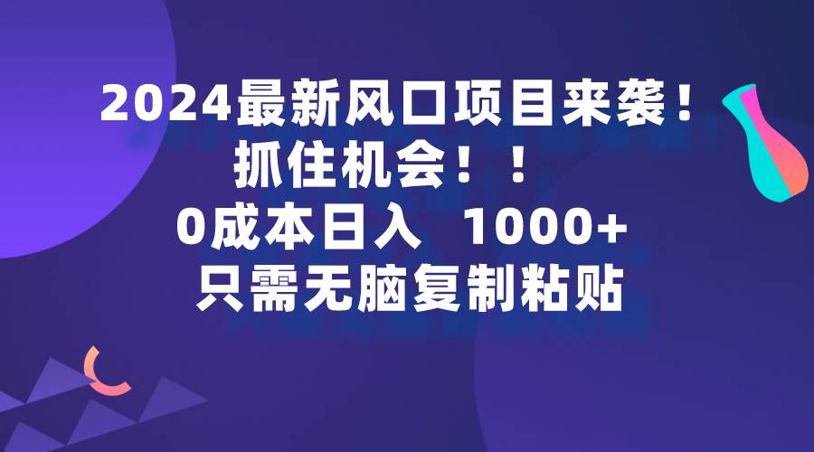 2024最新风口项目来袭，抓住机会，0成本一部手机日入1000+，只需无脑复…-石龙大哥笔记