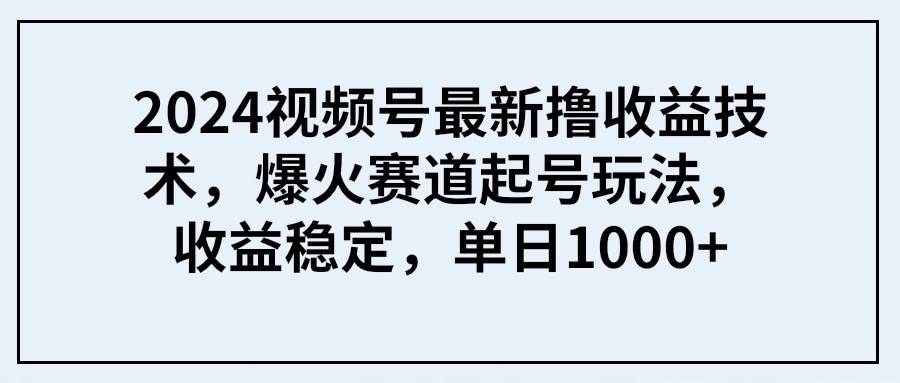 2024视频号最新撸收益技术，爆火赛道起号玩法，收益稳定，单日1000+-石龙大哥笔记