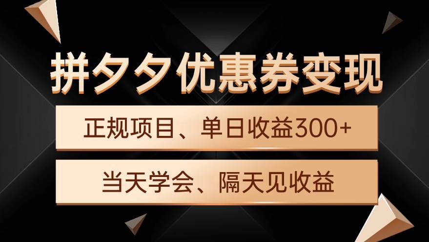 拼夕夕优惠券变现，单日收益300+，手机电脑都可操作-石龙大哥笔记