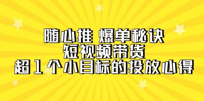 随心推 爆单秘诀，短视频带货-超1个小目标的投放心得（7节视频课）-石龙大哥笔记