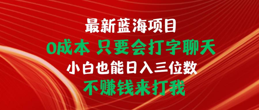 最新蓝海项目 0成本 只要会打字聊天 小白也能日入三位数 不赚钱来打我-石龙大哥笔记