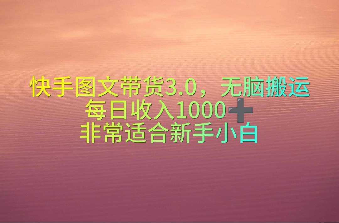 快手图文带货3.0，无脑搬运，每日收入1000＋，非常适合新手小白-石龙大哥笔记