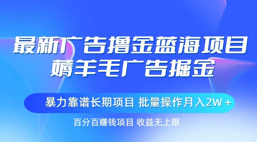 最新广告撸金蓝海项目，薅羊毛广告掘金 长期项目 批量操作月入2W＋-石龙大哥笔记