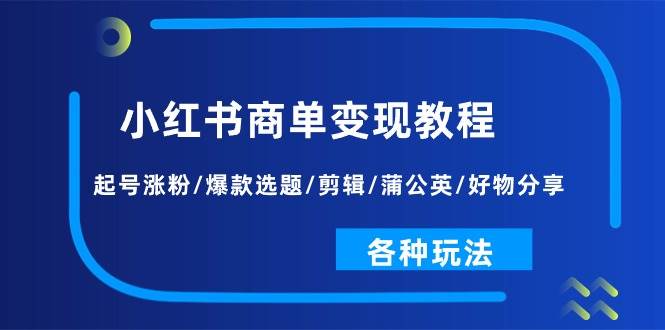 小红书商单变现教程：起号涨粉/爆款选题/剪辑/蒲公英/好物分享/各种玩法-石龙大哥笔记