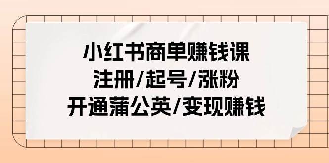 小红书商单赚钱课：注册/起号/涨粉/开通蒲公英/变现赚钱（25节课）-石龙大哥笔记