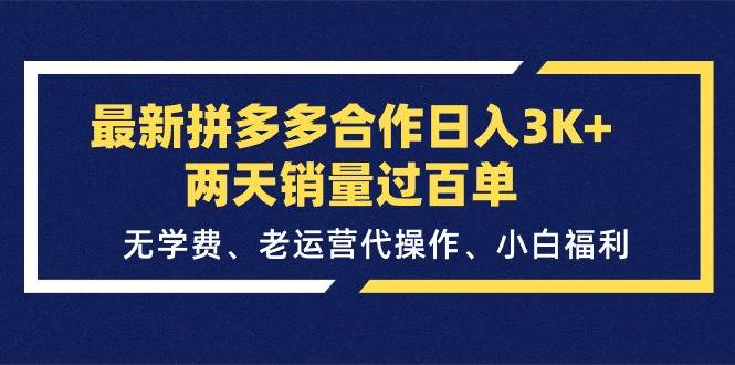 最新拼多多合作日入3K+两天销量过百单，无学费、老运营代操作、小白福利-石龙大哥笔记