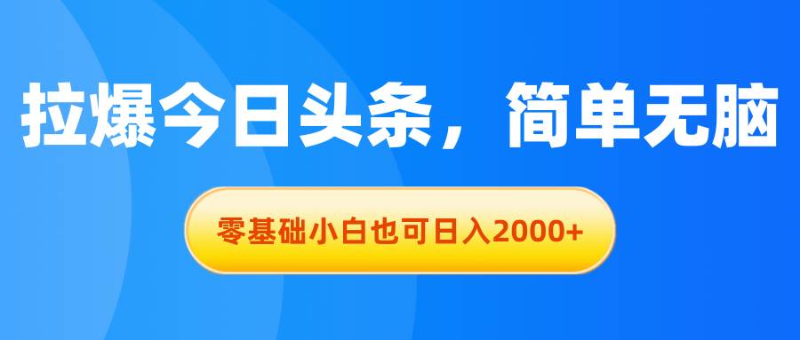 拉爆今日头条，简单无脑，零基础小白也可日入2000+-石龙大哥笔记