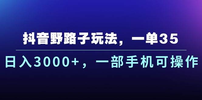 抖音野路子玩法，一单35.日入3000+，一部手机可操作-石龙大哥笔记