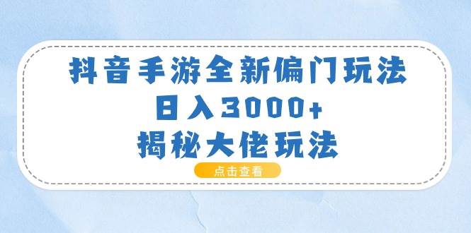 抖音手游全新偏门玩法，日入3000+，揭秘大佬玩法-石龙大哥笔记