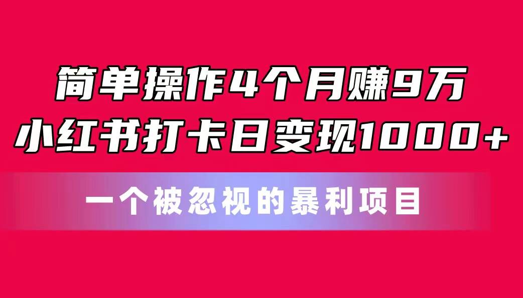 简单操作4个月赚9万！小红书打卡日变现1000+！一个被忽视的暴力项目-石龙大哥笔记