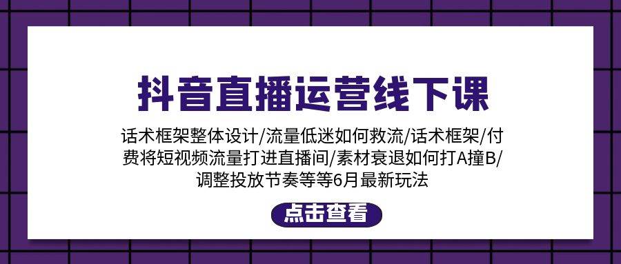 抖音直播运营线下课：话术框架/付费流量直播间/素材A撞B/等6月新玩法-石龙大哥笔记