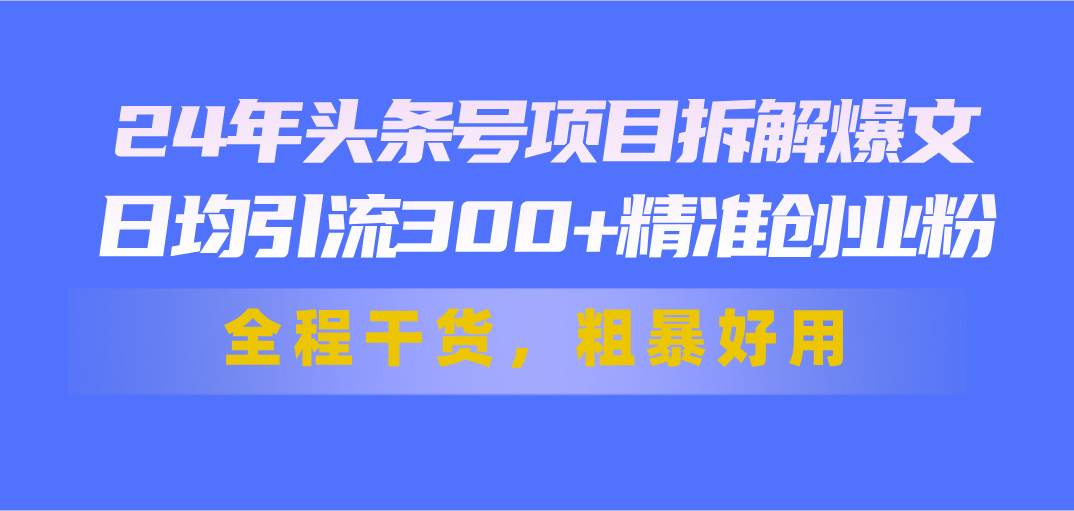 24年头条号项目拆解爆文，日均引流300+精准创业粉，全程干货，粗暴好用-石龙大哥笔记