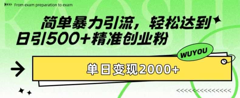 简单暴力引流轻松达到日引500+精准创业粉，单日变现2k【揭秘】-石龙大哥笔记