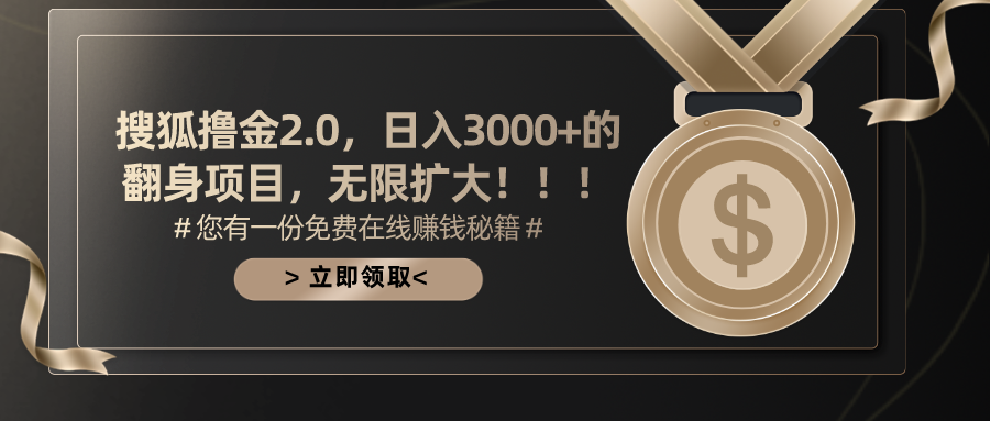 搜狐撸金2.0，日入3000+，可无限扩大的翻身项目。-石龙大哥笔记