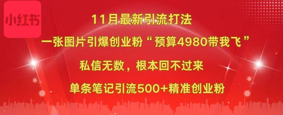 小红书11月最新图片打法，一张图片引爆创业粉“预算4980带我飞”，私信无数，根本回不过来，单条笔记引流500+精准创业粉-石龙大哥笔记