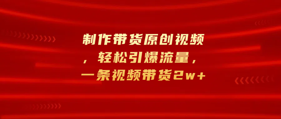 制作带货原创视频，轻松引爆流量，一条视频带货2w+-石龙大哥笔记