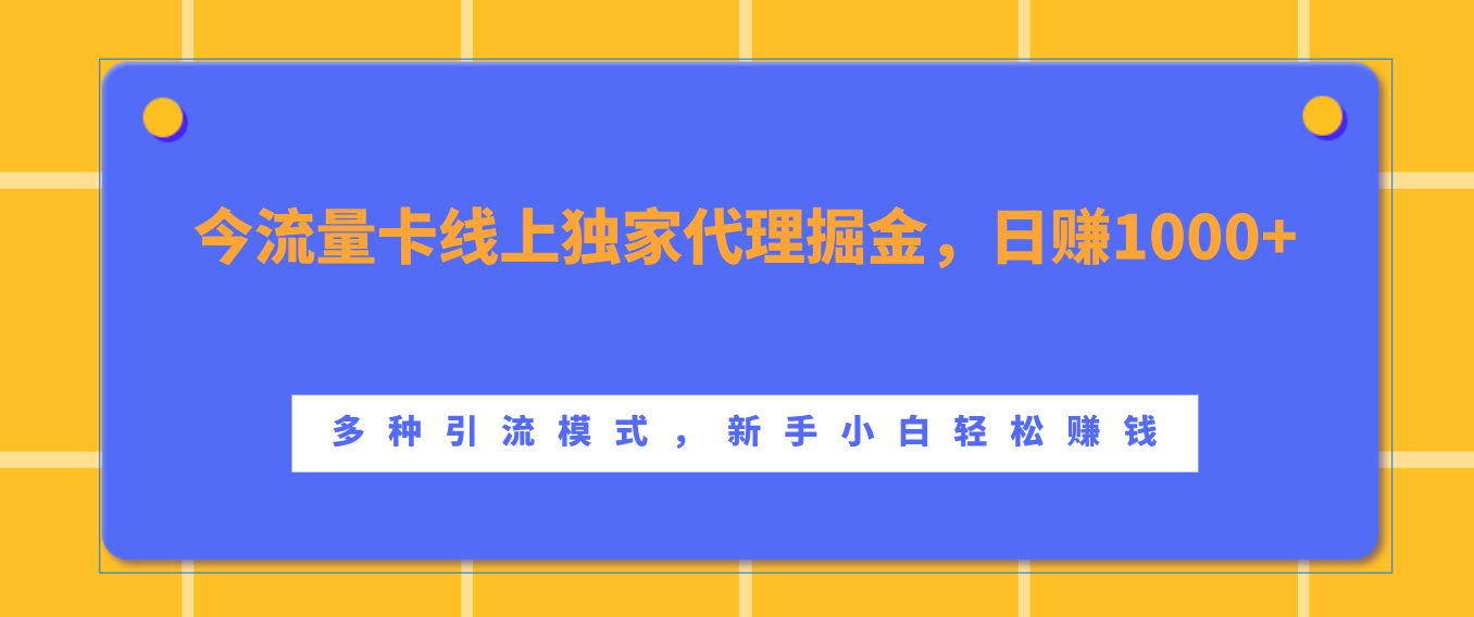 流量卡线上独家代理掘金，日赚1000+ ，多种引流模式，新手小白轻松赚钱-石龙大哥笔记