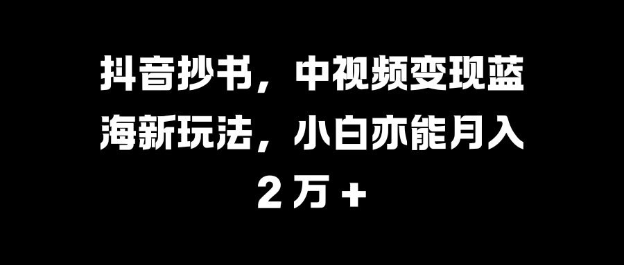 抖音抄书，中视频变现蓝海新玩法，小白亦能月入 2 万 +-石龙大哥笔记